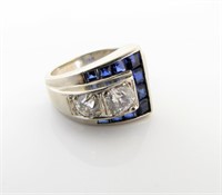 14K White Gold Diamond, Sapphire Ring