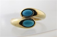 14K Yellow Gold Turquoise Bypass Style Ring