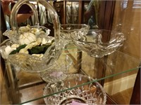 CUT GLASS BASKET AND CRYSTAL BOWL