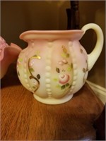 FENTON BURMESE BEADED MELON ROSES PITCHER