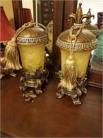 PAIR OF FLEUR DE LIS LAMPS WITH TASSELS