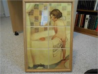 Large Tile Art in Wood Frame Bath Girl
