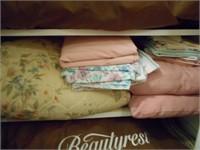 Lot of Queen Bedspread, Linens, and Pink Pillows