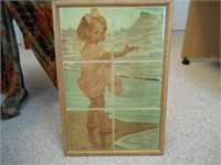 Large Tile Art in Wood Frame Ocean Girl