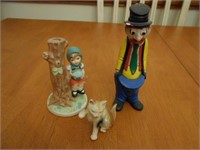 3 Figurenes with Clown, Cat, and Candle Holder
