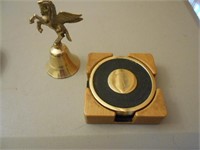 Brass Pegasus Bell and Coaster Set