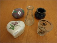 5 Assorted Items Glass and Pottery