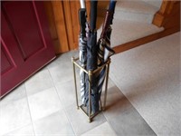 Brass Umbrella Holder/Stand and 6 Umbrellas