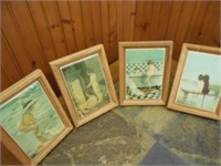 4 Small Ceramic Tile Art in Wood Frames