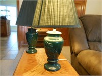 Set of 2 Green Table Lamps with Matching Shades