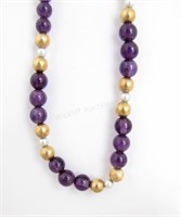 14K YG Amethyst, Cultured Pearl Bead Necklace
