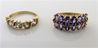 Two Gold Rings, Amethyst, Sapphires, CZ