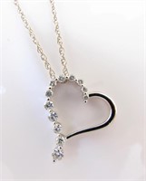 14K WG Open Heart Diamond Pendant, Chain