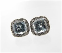 Pair of Aquamarine, Diamond Stud Earrings