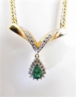 14K White/Yellow Gold Emerald and Diamond Necklace