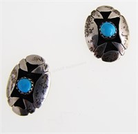 Pair of Turquoise, Sterling Silver Earrings