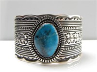 Harris Joe Hand Stamped Turquoise Sterling Cuff
