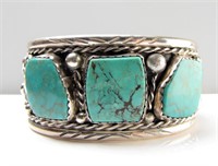 Sterling Silver Navajo Turquoise Cuff, Marked J