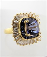 18K Yellow Gold Tanzanite, Sapphire, Diamond Ring