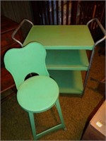 Painted Green Cart & Stool