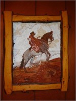 Tooled Leather Clock & Cowboy