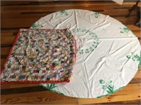Embroidered Round Table Cloth & Small Quilt