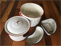 Group of Enamel Ware Pots and Pans