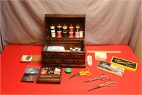 Wooden Sewing Box and Accessories