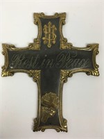 Vintage Casket / Coffin Plate, Cross / RIP