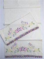 Pair of Embroidered Std Pillowcases Crocheted Trim