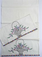 Pair of Embroidered Std Pillowcases Crocheted Trim