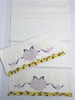 Pair of Embroidered Std Pillowcases Crocheted Trim