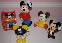 5 Items - 2 Mickey Mouse Bank / Mickey  Mouse on
