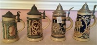 4 Unmatched pottery stein, 1/8 L, relief, hand