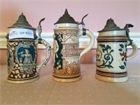 3 Unmatched pottery stein - 1/2 L, relief,