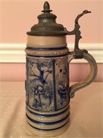 Cobalt salt glazed stoneware stein, 1 L, #741,