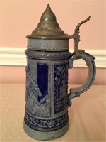 Cobalt salt glazed stoneware stein, 1 L, Germany,