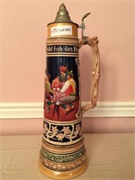 Pottery master stein, Gerz, relief, hand painted,