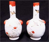 2 Small Orange and white vases