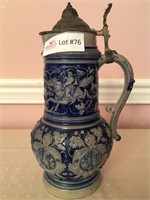 Cobalt salt glazed stoneware pitcher, #1006, hunt