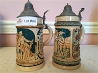 2 Unmatched pottery German stein - relief
