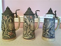 3 Pottery stein - 2 with elf scene and 1 elf and