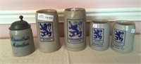 5 Unmatched Lowenbrau - 1 stein w/ pewter lid, 6