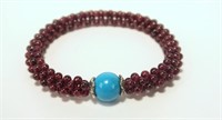 Genuine garnet bead flexible bracelet with