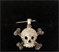Sterling silver black and white diamond pave skull