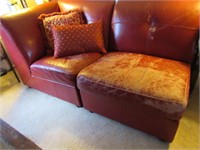 2 Section Red Leather Seating Group: Wear on Each