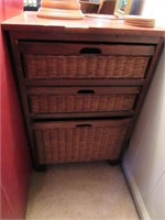 3 Drawer Wood & Woven Rattan Cabinet - Modern