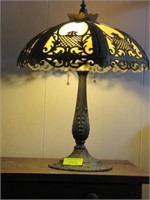 Arts & Crafts Style Slag Glass Lamp: 6 Panel Shade