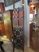 Ladder & 2 Woven Coverlets: Red/Cream/Blue & Blue