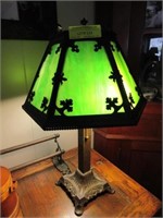 Slag Glass Arts & Crafts Lamp: 6 Panel Green Slag